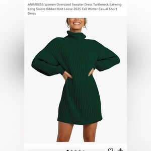 Emerald Green Turtleneck Sweater with Balloon Sleeves